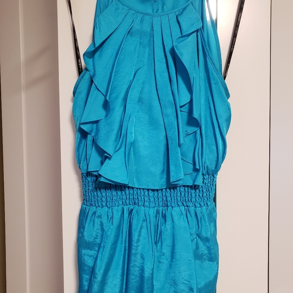 Bebe Y2K Turquois Ruffle Halter Top
